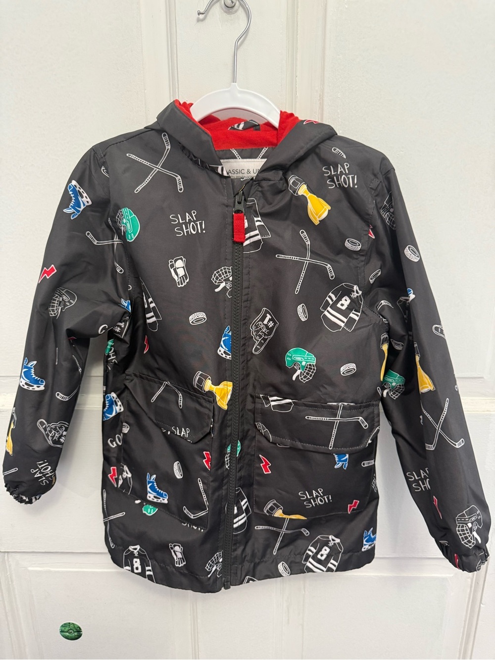Carter's Boys Black Hockey Print Raincoat